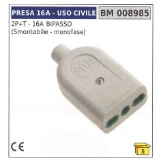 Toma civil 2 polos + tierra - 16A bipolar extraíble - monofásica