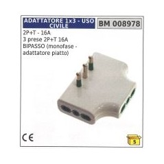 Adaptateur plat fiche 2 broches + terre-16A 3 prises 2 broches+terre 16A BIPASSO