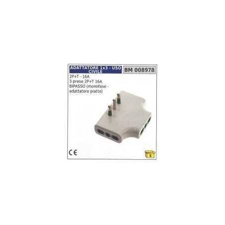 Flat adapter plug 2-pin + earth-16A 3 sockets 2-pin+earth 16A BIPASSO | NewgardenParts.com