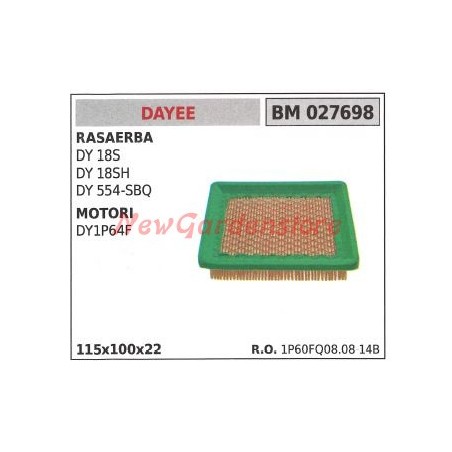 Filtro aria DAYEE per rasaerba DY 18S e motori DY1P64F 027698 | NewgardenParts.com