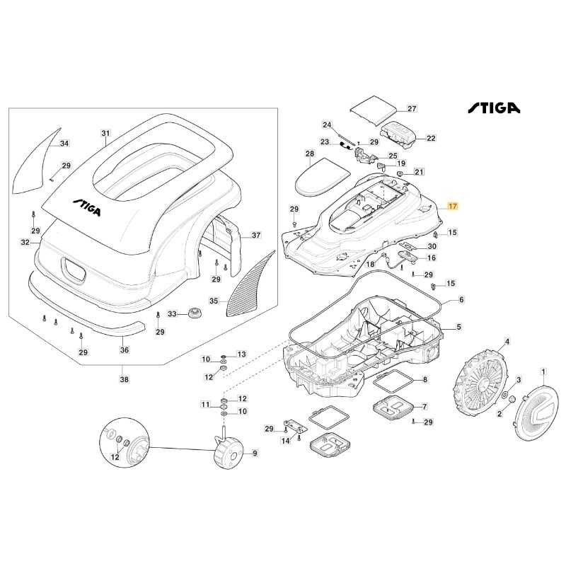 ORIGINAL STIGA a3000 rtk robot cortacésped carcasa 322110181/0