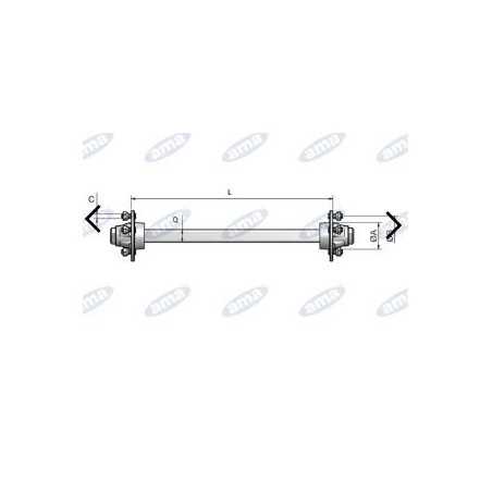 Semiasse senza freno 1400 mm tipo 5 fori per rimorchio e carrobotte AMA 11687