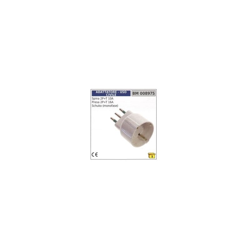 Spina 2 poli+terra 10A schuko presa 2 poli+terra 16A schuko monofase 008975
