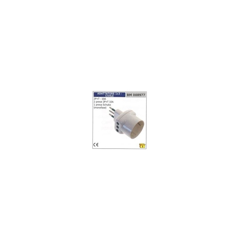 Plug adapter 2-pin + earth - 10A 2-pin + earth 10A 1 Schuko socket