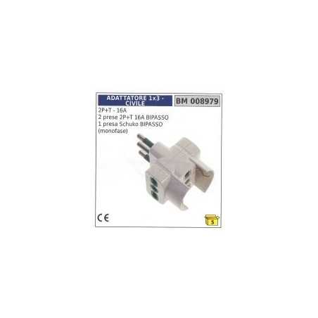 Plug adapter 2-pin + earth - 16A 2 sockets 2-pin + earth 16A 1 Schuko socket | NewgardenParts.com