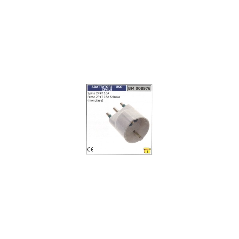 Adapter plug 2-pole + earth 16A Schuko socket (single-phase)