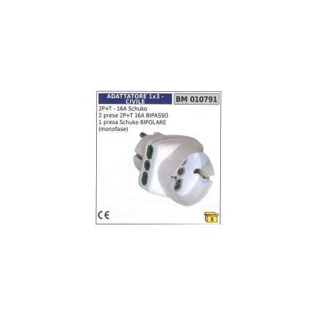 Plug adapter 2-pin + earth-16A schuko 2 sockets 2-pin + earth 16A 1 schuko socket | NewgardenParts.com