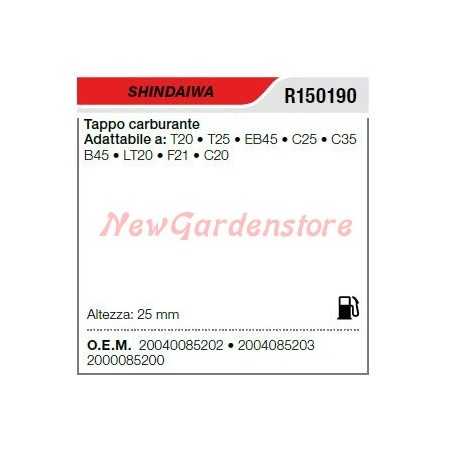 Tankdeckel SHINDAIWA Freischneider T20 T25 EB45 C25 R150190 | NewgardenParts.com