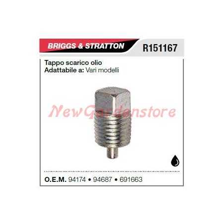 Tappo scarica olio B&S tagliaerba rasaerba tosaerba vari modelli R151167 | NewgardenParts.com