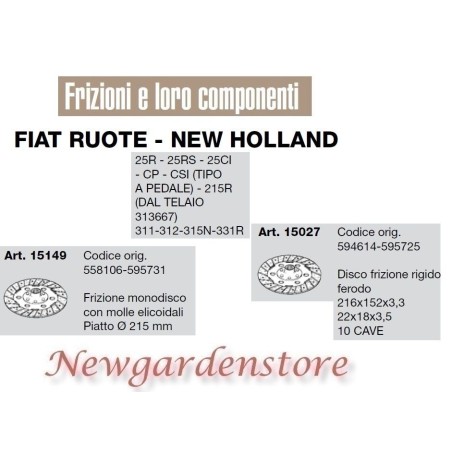 Frizione disco FIAT RUOTE NEW HOLLAND 25R 25RS 25CI 15149 15027 compatibile 311 | NewgardenParts.com