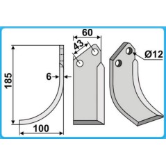 Lame de fraise rotative 350-303 350-302 AGRIA dx sx 185mm