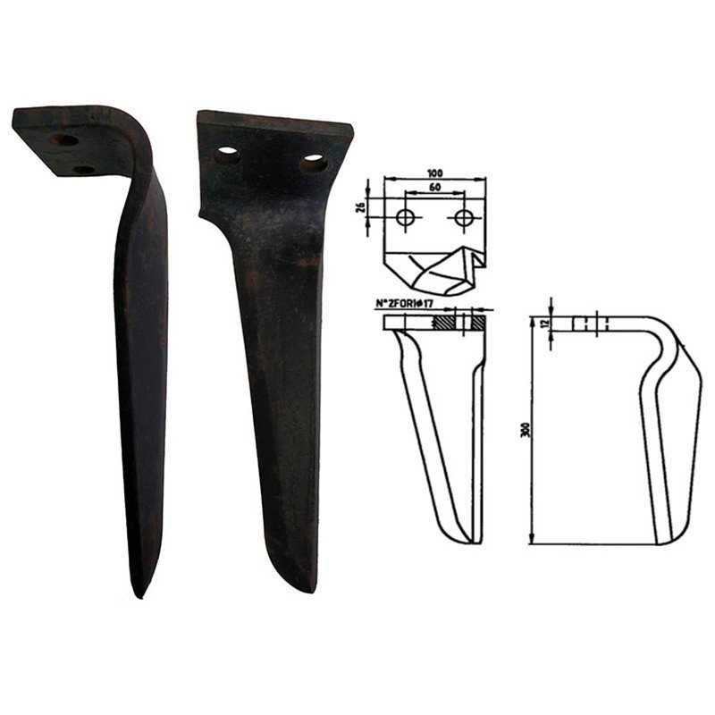Diente para grada rotativa dominator izquierda plana 100 x 12
