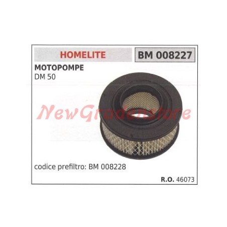 Filtro aria HOMELITE motopompa DM 50 008227 | NewgardenParts.com