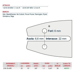 Barra de motosierra longitud 25 cm para cadena 39 eslabones 450701