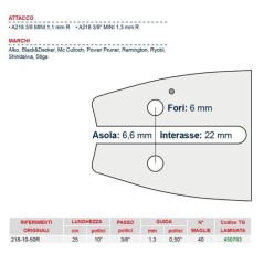 Barre de tronçonneuse longueur 25 cm pour chaîne 40 maillons 450703