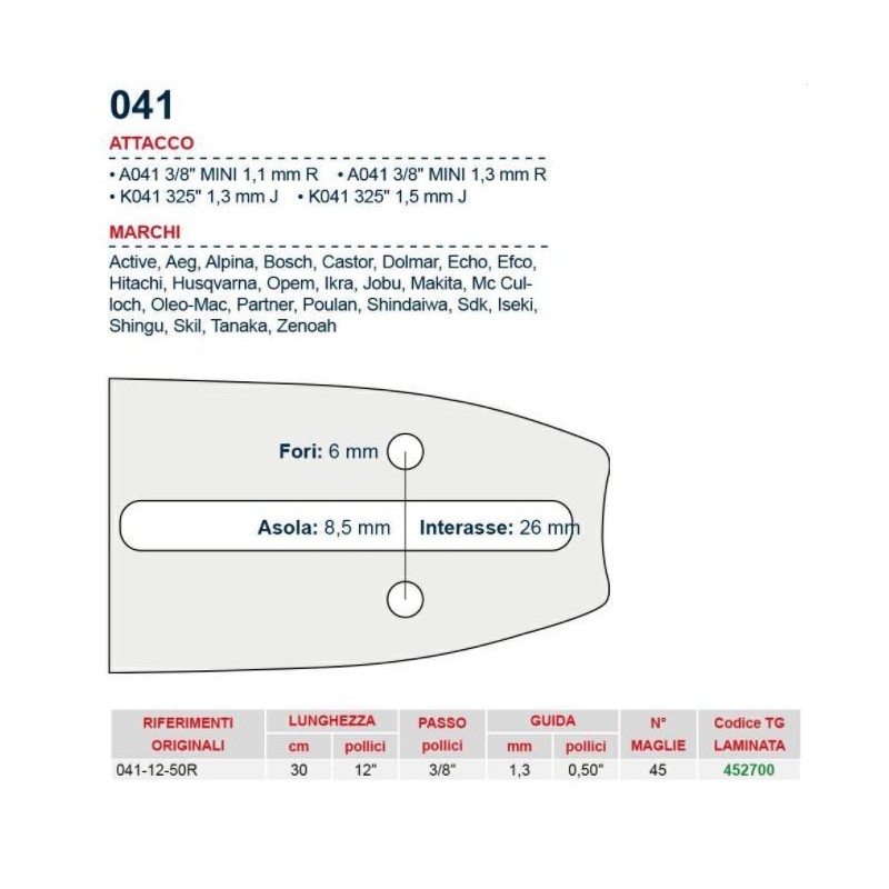 Kettensägeschiene Länge 30 cm Kette 45 Glieder 452700