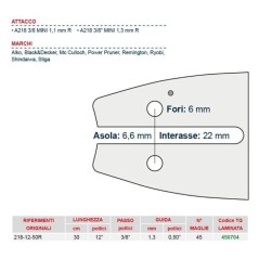 Barre de tronçonneuse longueur 30 cm pour chaîne à maillons 44/45 450704