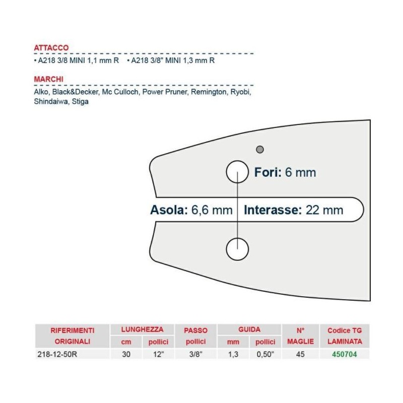 Kettensägeschiene Länge 30 cm für 44/45 Gliederkette 450704