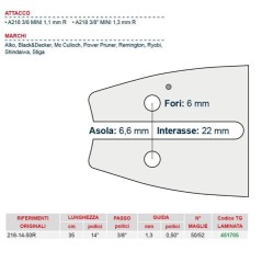 Barra motosega da legna lunghezza 35 cm per catena maglie 49/50/52 451705