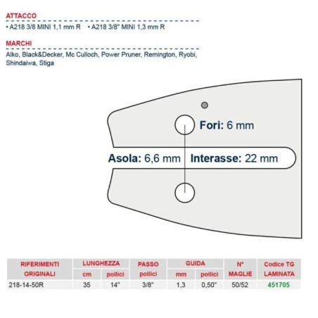 Barra motosega da legna lunghezza 35 cm per catena maglie 49/50/52 451705 | NewgardenParts.com