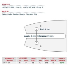 Barra motosega da legna lunghezza 35 cm per catena maglie 50 452729