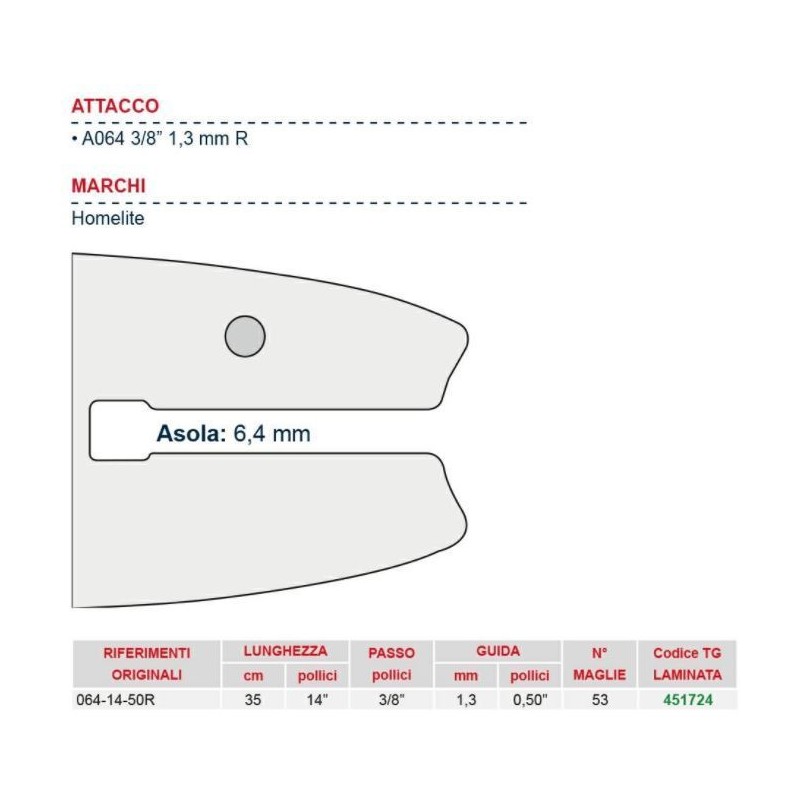 Barra de motosierra longitud 35 cm para eslabón de cadena 52 451724