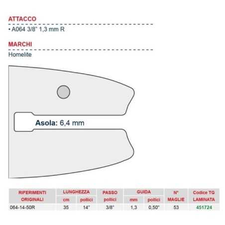 Chainsaw bar length 35 cm for chain link 52 451724 | NewgardenParts.com