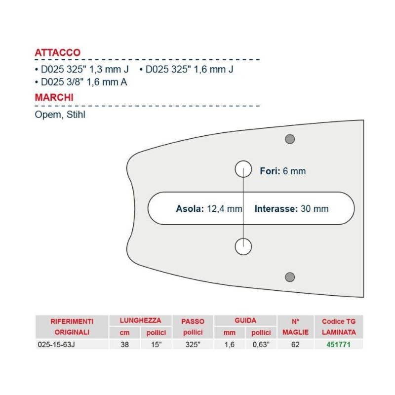 Chainsaw bar length 38 cm for chain link no. 62 451771