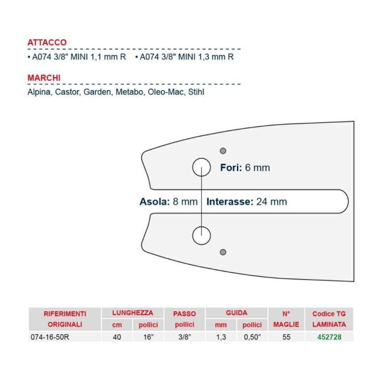 Barre de scie à bois longueur 40 cm pour maillon de chaîne 56 452728