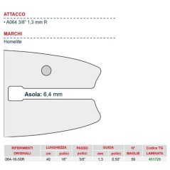 Barre de tronçonneuse longueur 40 cm pour maillon de chaîne 57 451725