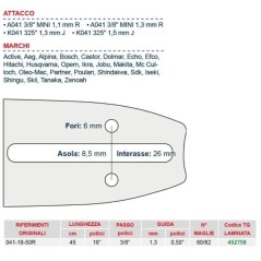 Barra de motosierra de 45 cm de longitud para eslabón de cadena 60 452758