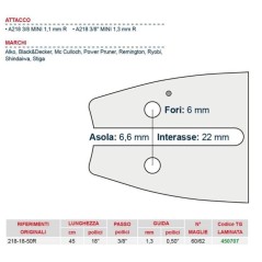 Chainsaw bar length 45 cm for chain link 60/62 450707