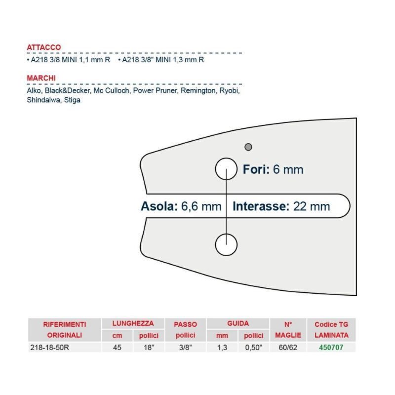 Chainsaw bar length 45 cm for chain link 60/62 450707