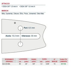 Barra de motosierra longitud 50 cm para eslabón de cadena 72 451746