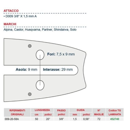 Barra motosega da legna lunghezza 50 cm per catena maglie 72 452740 | NewgardenParts.com