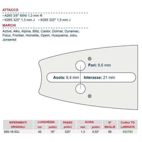 Barra motosega giardinaggio lunghezza 40 cm per catena maglie 66 452783 | NewgardenParts.com