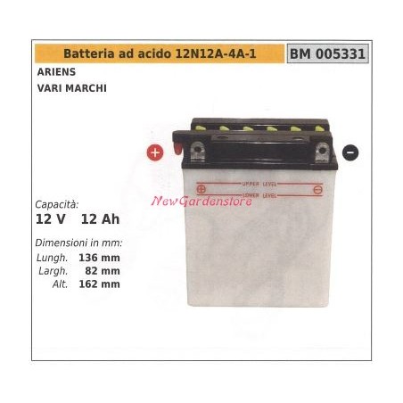 Batteria ad acido 12N12A-4A-1 per ARIENS vari marchi 12V 12AH 005331 | NewgardenParts.com