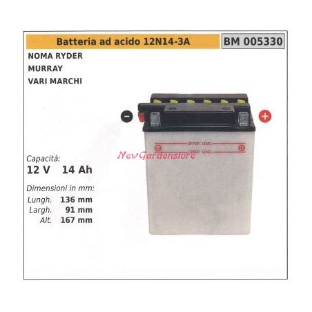 Batteria ad acido 12N14-3A per NOMA RYDER MURRAY vari marchi 12V 14AH 005330 | NewgardenParts.com