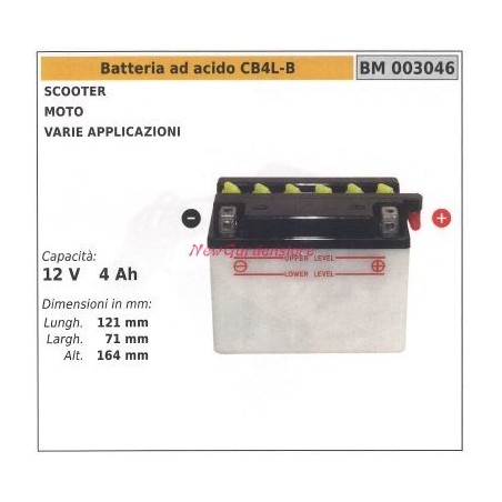 Batteria ad acido CB4L-B per scooter moto varie applicazioni 12V 4 AH 003046 | NewgardenParts.com