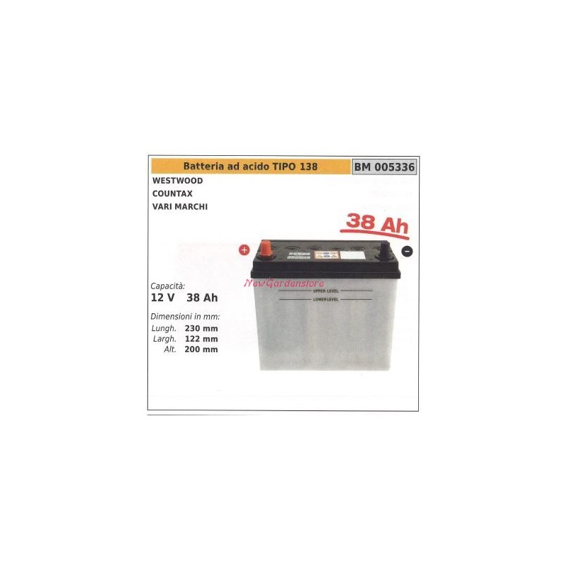 Batteria ad acido TIPO 138 per westwood countax vari marchi 12V 38AH 005336