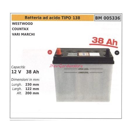 Batteria ad acido TIPO 138 per westwood countax vari marchi 12V 38AH 005336 | NewgardenParts.com