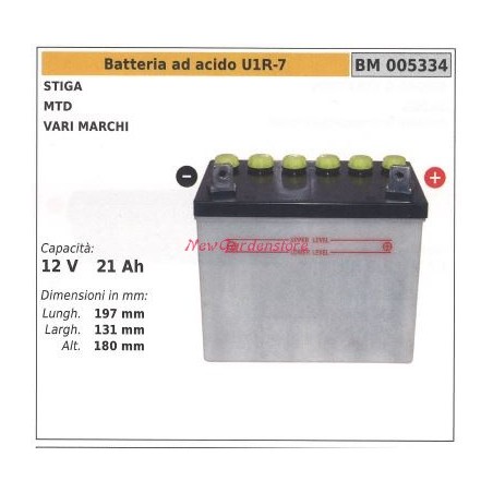 Batteria ad acido U1R-7 per MTD STIGA vari marchi 12V 21AH 005334 | NewgardenParts.com