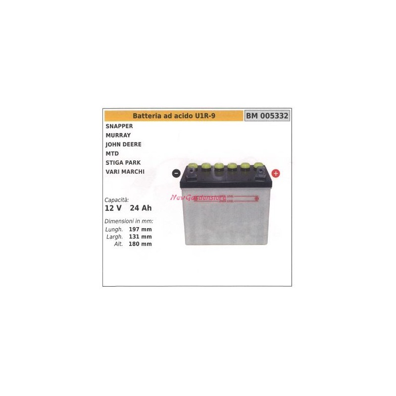 U1R-9 acid battery for snapper murray mtd 12v 24ah 005332