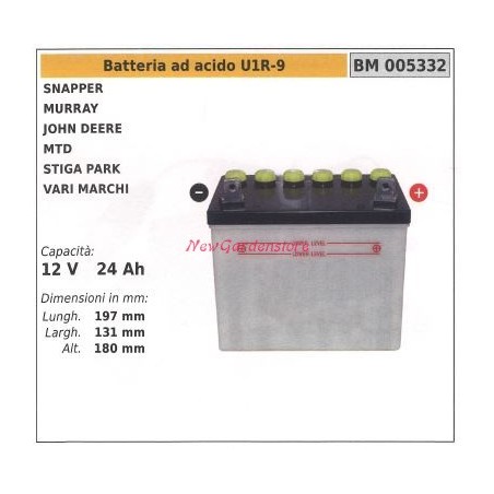 Batteria ad acido U1R-9 per trattorino snapper murray mtd 12v 24ah 005332 | NewgardenParts.com