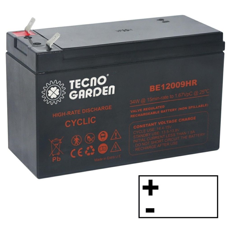 Batterie AGM Rider 9 Ah 12 V pôle positif gauche pour tracteur de pelouse