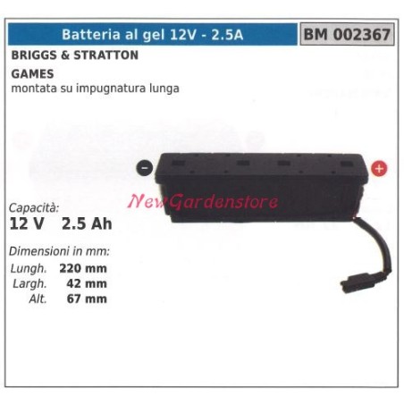 Batteria al GEL 12V-2.5A BRIGGS&STRATTON GAMES 12V 2.5Ah 002367 | NewgardenParts.com