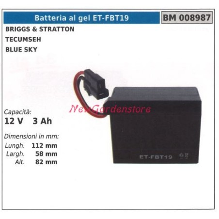 Batteria al GEL ET-FBT19 per B&S TECUMSEH BLUE SKY 12V 3AH 008987