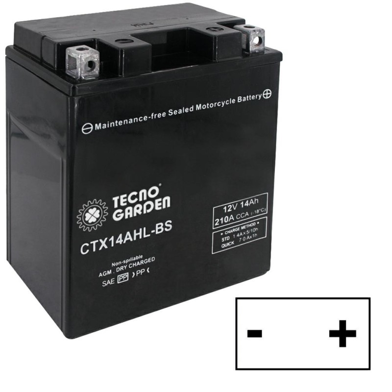 Batteria avviamento sigillata trattorino rasaerba 12V 14AH polo positivo dx