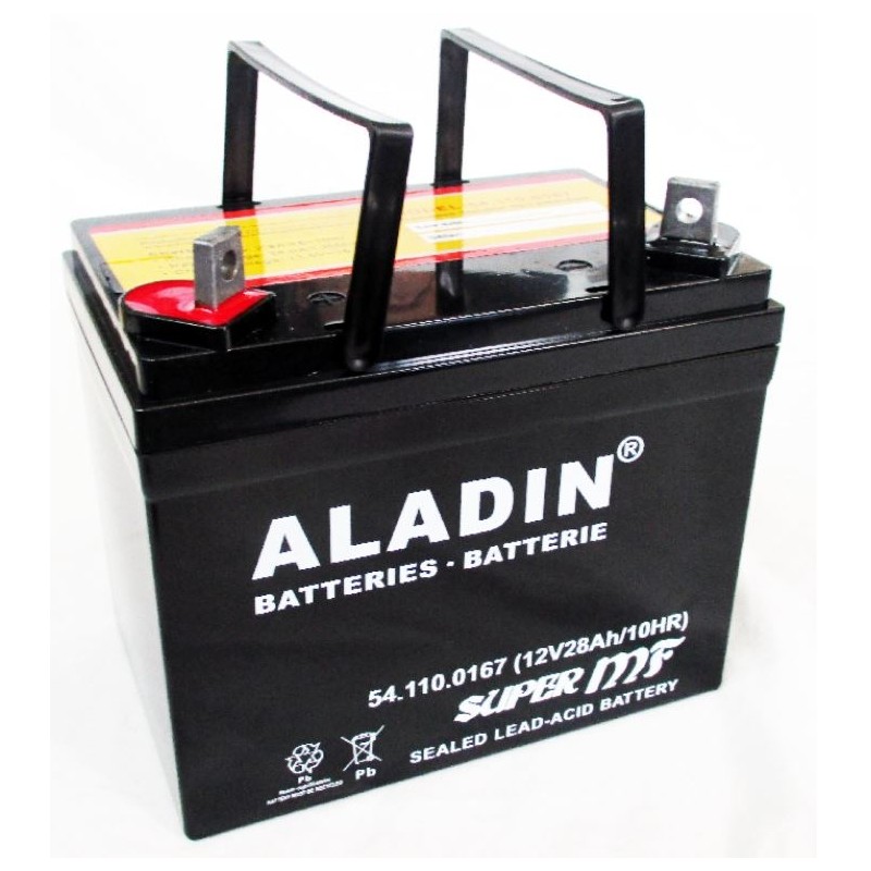 ALADIN 12V 28Ah hermetische Gel-Batterie links Pluspol für Rasentraktor