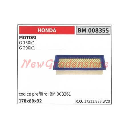 Filtro aria HONDA motori G 150K1 G 200K1 008355 17211883W20 | NewgardenParts.com